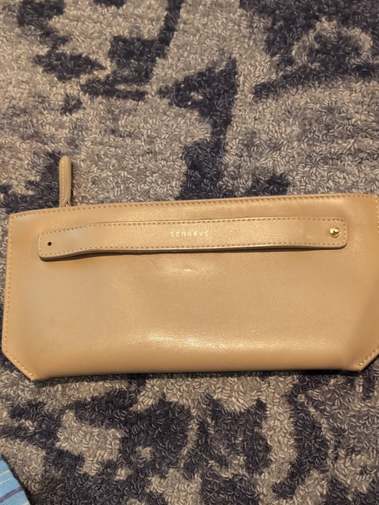Senreve Handbags - Senreve Neutral Beige Leather Wristlet Clutch with Top Strap